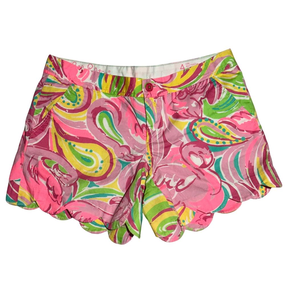 Lily Pulitzer Buttercup Short 4 Pink Yellow Paisley Scalloped